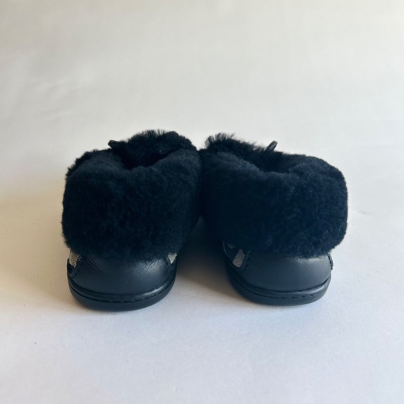 Coach Grey Black Canvas Sheepskin Fur Rubber Outsole Slippers size 7.5 - Picture 7 of 13